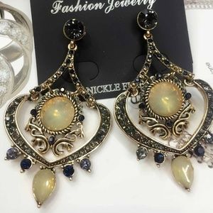 Antiqued Gold Statement Crystal Chandelier Earring